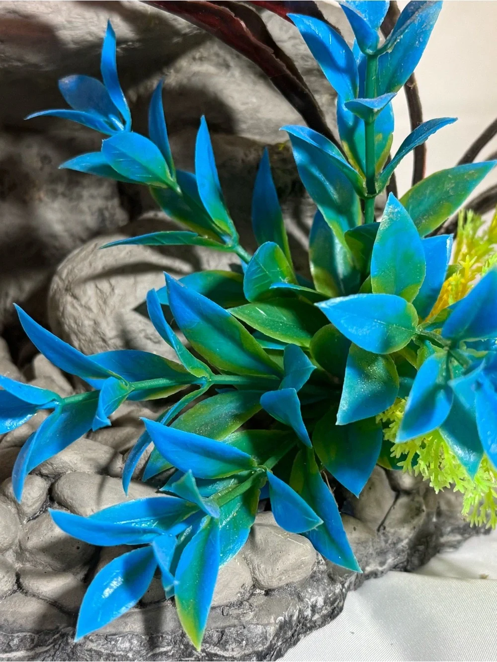 Home Accents Faux Floral Aquarium Rock Accent with Blue & Red Foliage